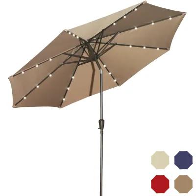 Mondawe 10-ft Patio Market Umbrella Crank and Tilt Solar Powered Umbrella with LED Lights