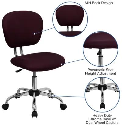 Beverly Mid-Back Burgundy Mesh Padded Swivel Task Office Chair with Chrome Base