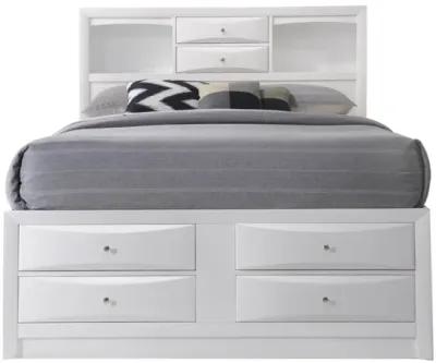 Eight Drawer Full Size Storage Bed with Bookcase Headboard, White - Benzara