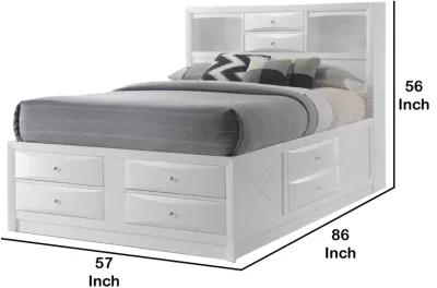 Eight Drawer Full Size Storage Bed with Bookcase Headboard, White - Benzara