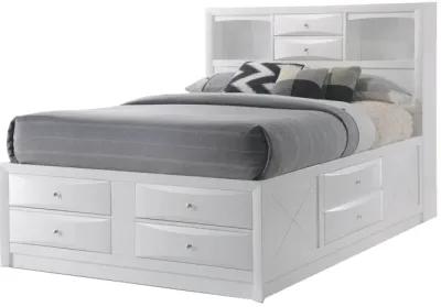 Eight Drawer Full Size Storage Bed with Bookcase Headboard, White - Benzara