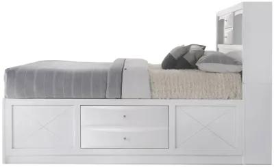 Eight Drawer Full Size Storage Bed with Bookcase Headboard, White - Benzara