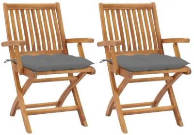 vidaXL Garden Chairs 2 pcs with Gray Cushions Solid Teak Wood