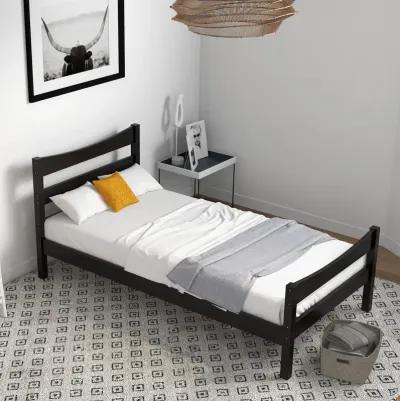 Twin Size Rustic Style Platform Bed Frame with Headboard and Footboard