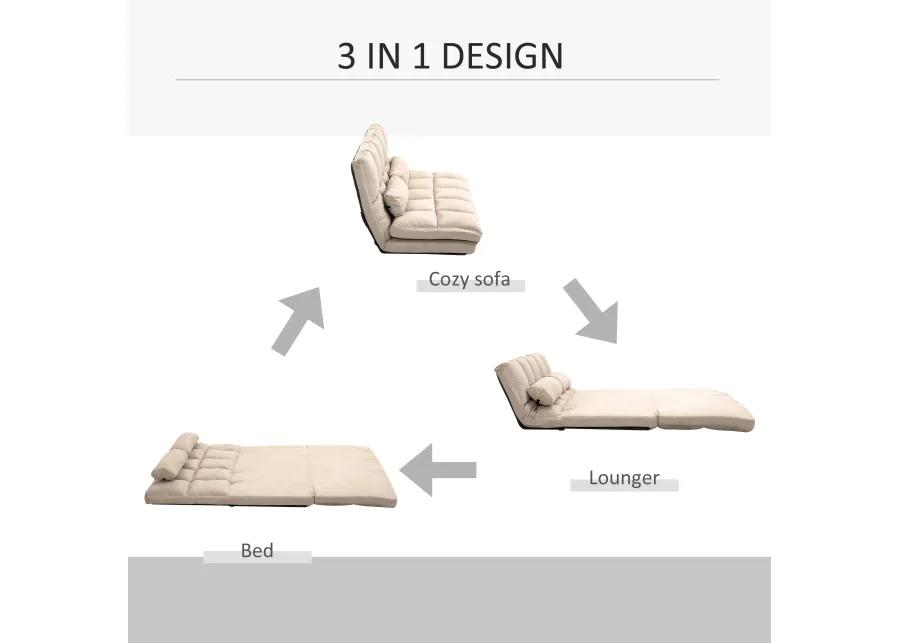 Beige Floor Sofa: Folding Convertible Couch Bed with Pillows