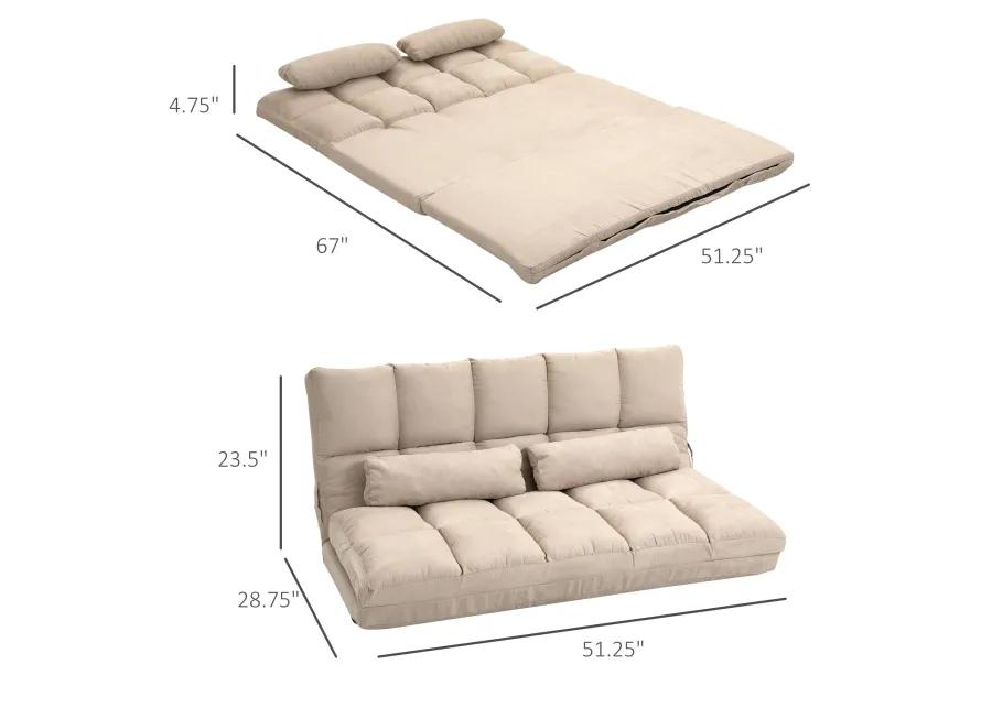 Beige Floor Sofa: Folding Convertible Couch Bed with Pillows