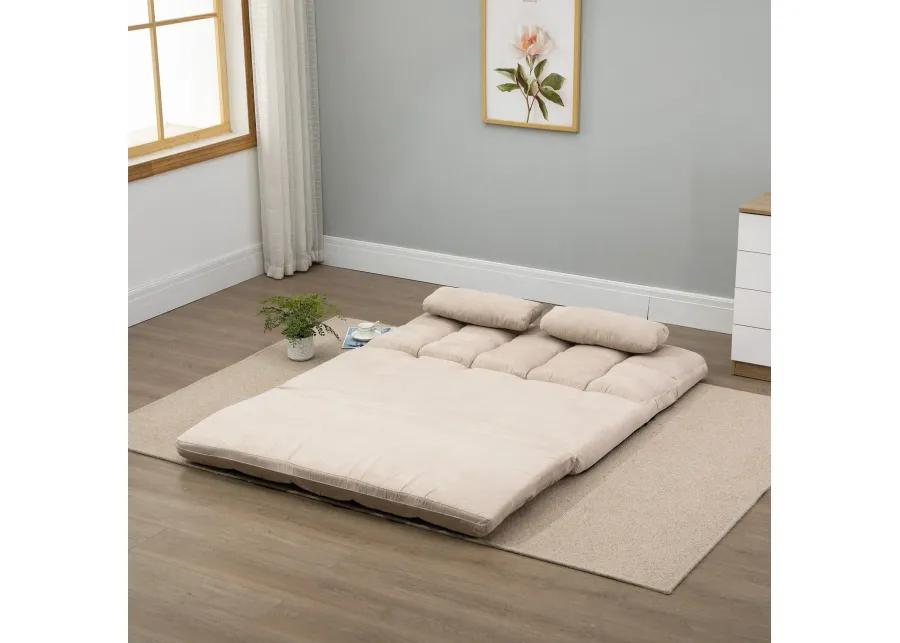 Beige Floor Sofa: Folding Convertible Couch Bed with Pillows