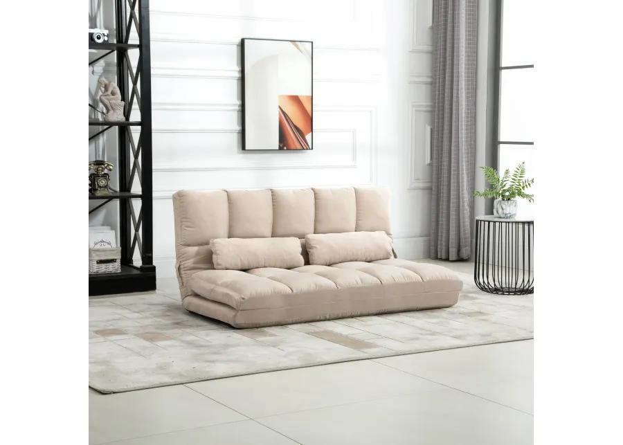 Beige Floor Sofa: Folding Convertible Couch Bed with Pillows