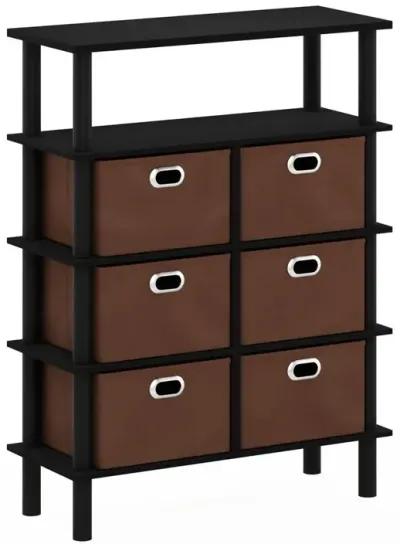 Furinno Frans Turn-N-Tube Console Table with Bin Drawers, Black Oak/Black/Brown