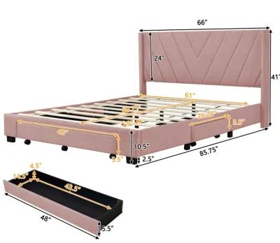 Queen Size Storage Bed Linen Upholstered Platform Bed With 3 Drawers (Pink)