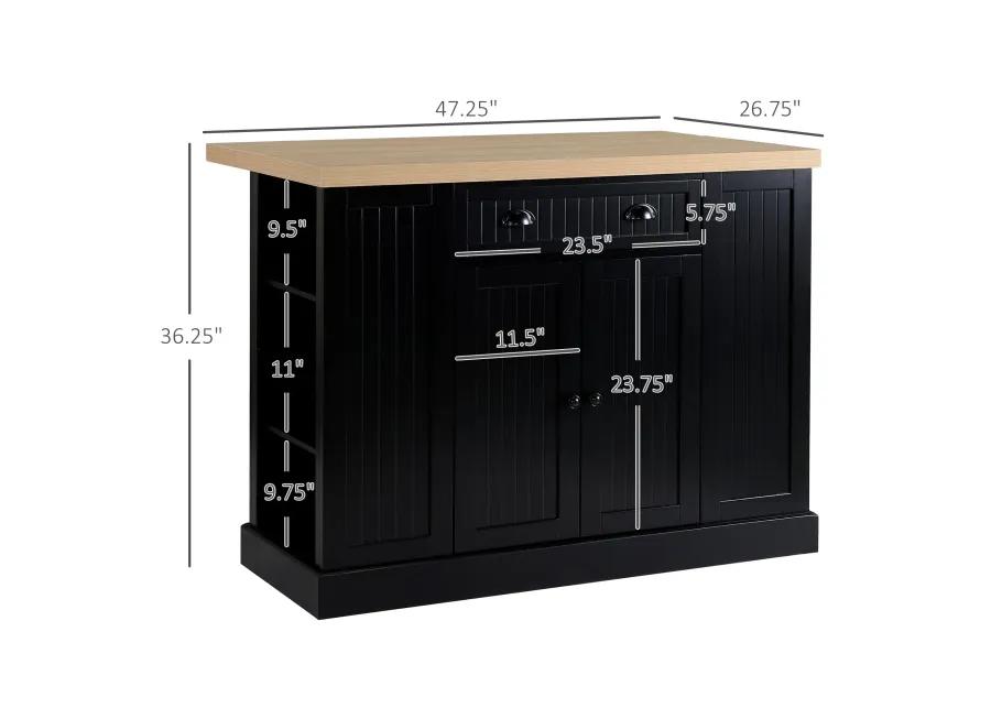 Black Kitchen Island: Freestanding Table with Drop Leaf and Storage