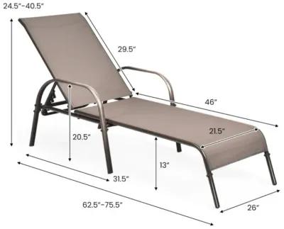 Hivvago 2 Pieces Outdoor Patio Lounge Chair Chaise Fabric with Adjustable Reclining Armrest