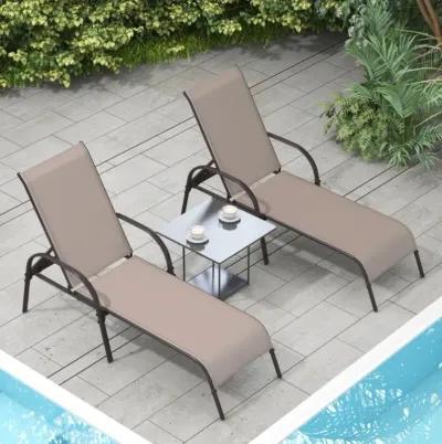 Hivvago 2 Pieces Outdoor Patio Lounge Chair Chaise Fabric with Adjustable Reclining Armrest