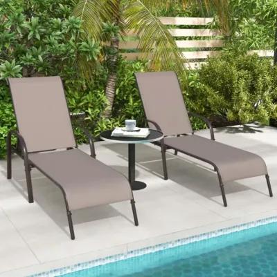 Hivvago 2 Pieces Outdoor Patio Lounge Chair Chaise Fabric with Adjustable Reclining Armrest