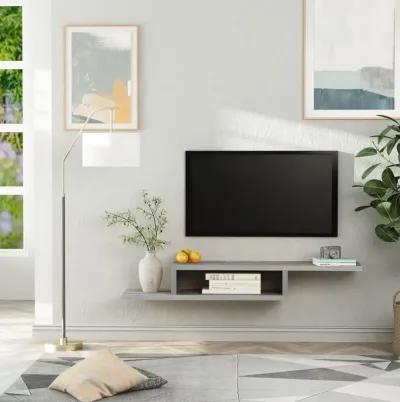 Grey Living Room Storage: Wall-Mounted Floating Media Console