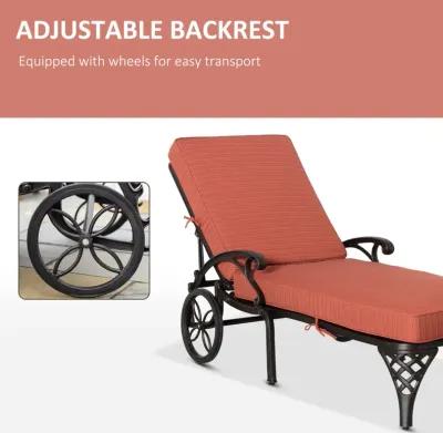 Wine Red Sun Bed: Aluminum Padded Lounge Chair with Side Table