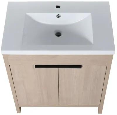 30" Freestanding Vanity with White Resin Sink & 2 Soft-Close Doors