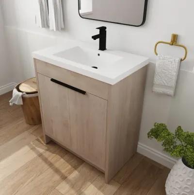 30" Freestanding Vanity with White Resin Sink & 2 Soft-Close Doors