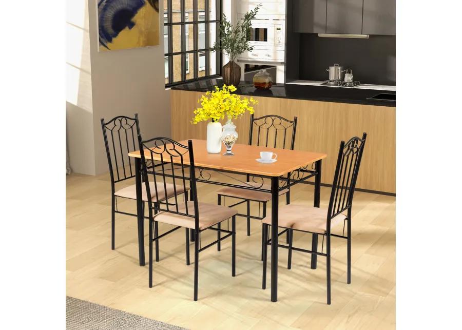 5 Pieces Dining Set Wooden Table and 4 Cushioned Chairs