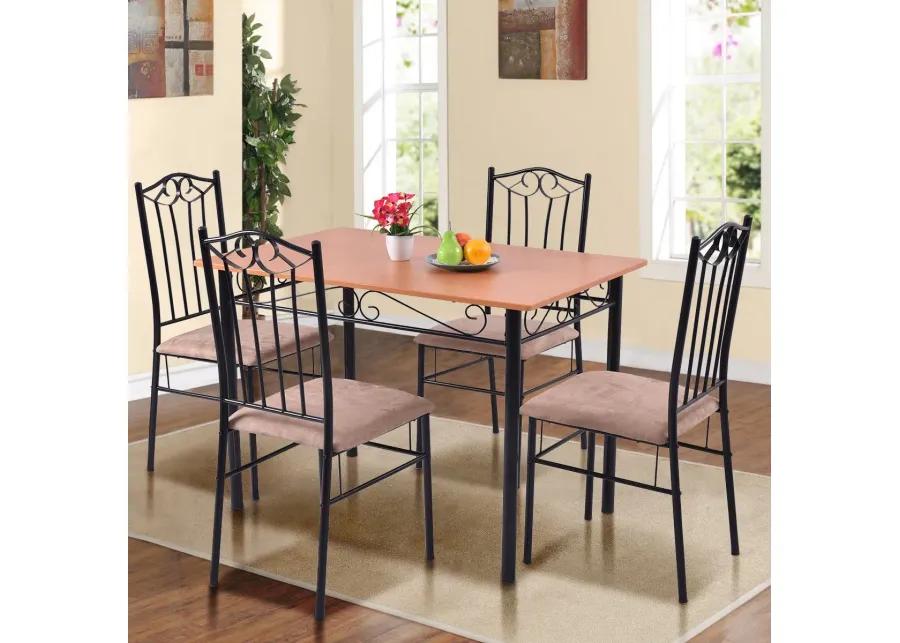 5 Pieces Dining Set Wooden Table and 4 Cushioned Chairs