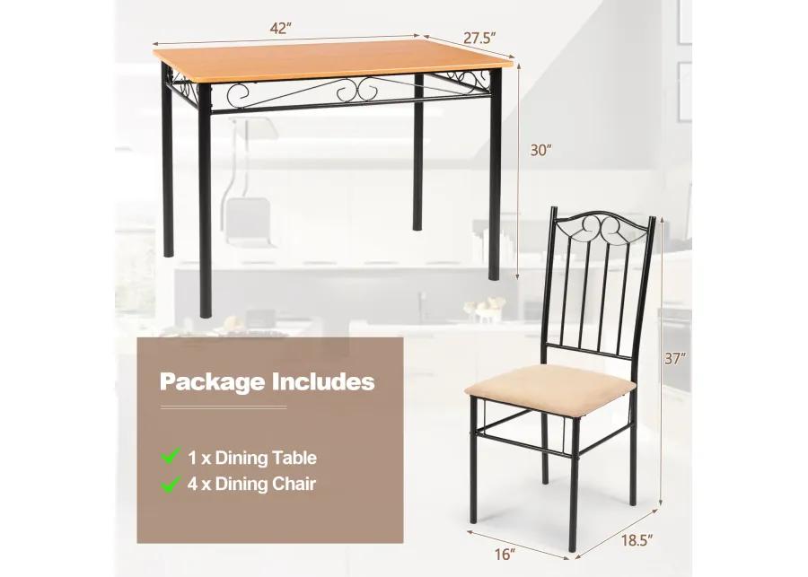 5 Pieces Dining Set Wooden Table and 4 Cushioned Chairs