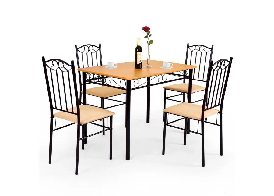 5 Pieces Dining Set Wooden Table and 4 Cushioned Chairs