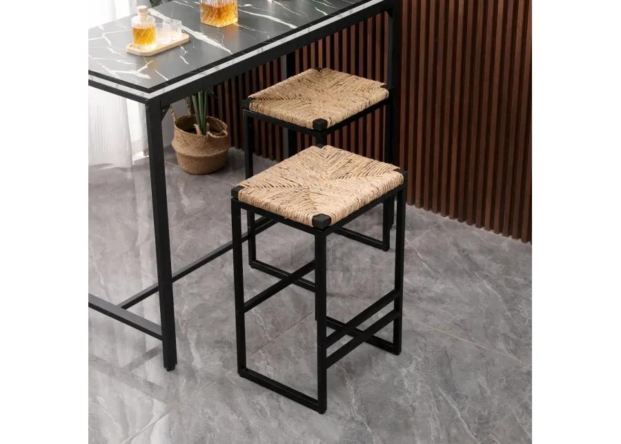 2 Water Hyacinth Woven Bar Stools With Footrest