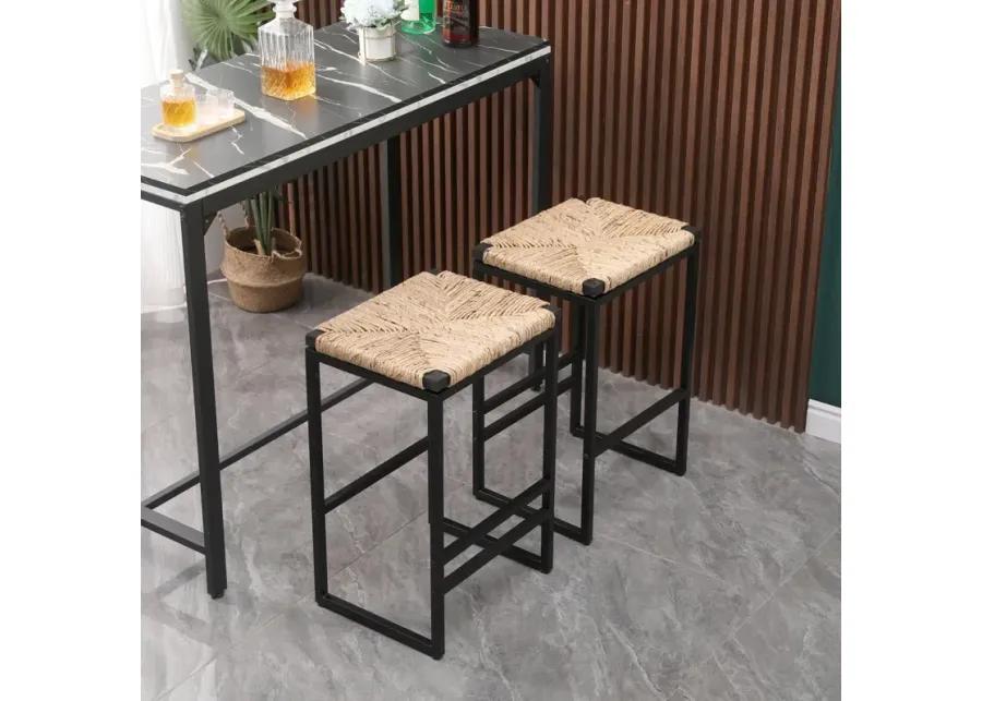 2 Water Hyacinth Woven Bar Stools With Footrest