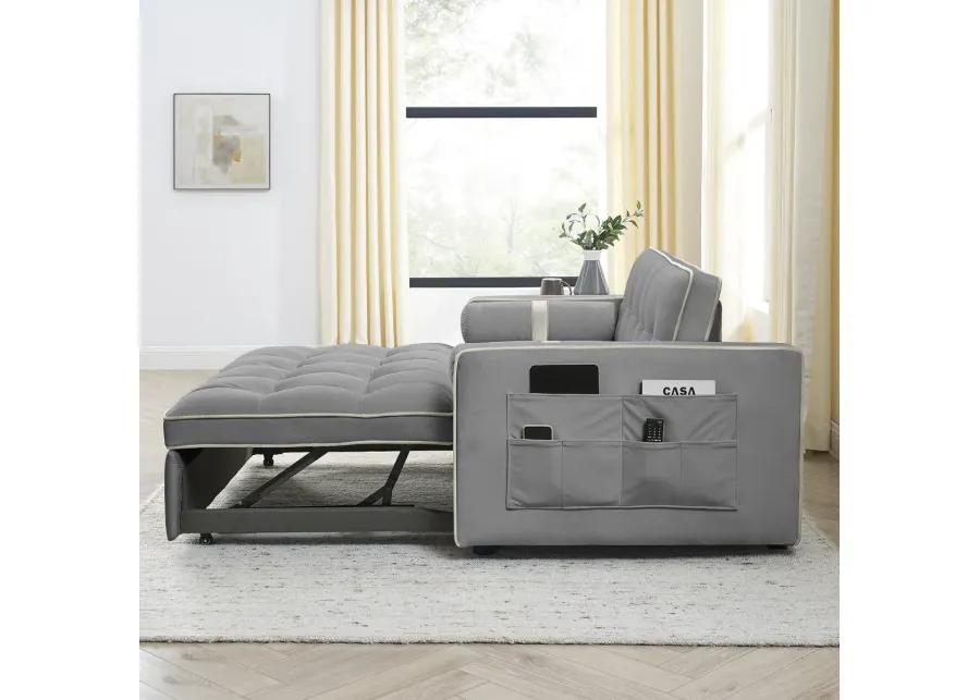 Modern 55.5" Pull Out Sleep Sofa Bed 2 Seater Loveseats Sofa Couch With Side Pockets