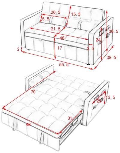 Modern 55.5" Pull Out Sleep Sofa Bed 2 Seater Loveseats Sofa Couch With Side Pockets