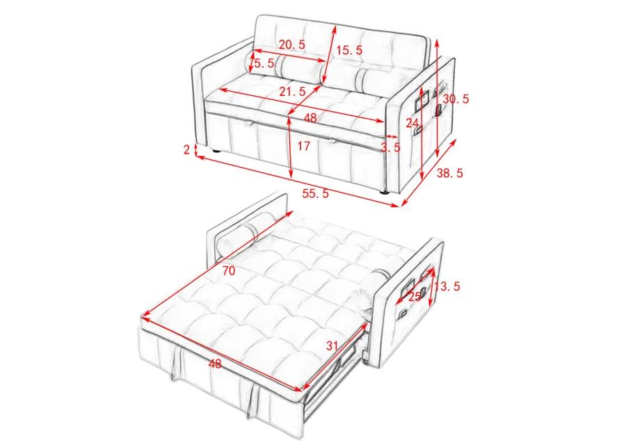 Modern 55.5" Pull Out Sleep Sofa Bed 2 Seater Loveseats Sofa Couch With Side Pockets