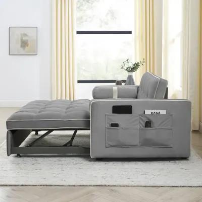 Modern 55.5" Pull Out Sleep Sofa Bed 2 Seater Loveseats Sofa Couch With Side Pockets