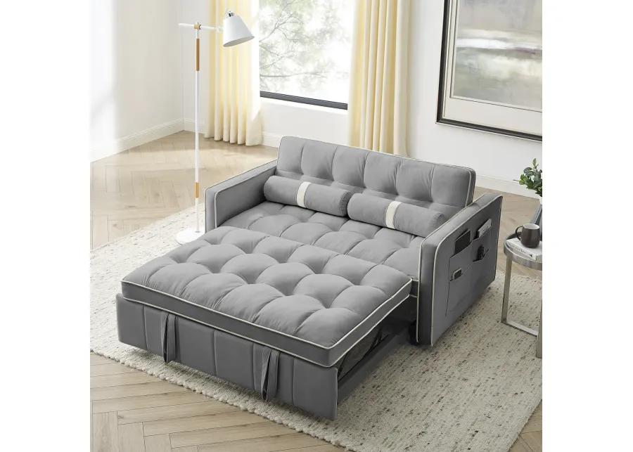 Modern 55.5" Pull Out Sleep Sofa Bed 2 Seater Loveseats Sofa Couch With Side Pockets