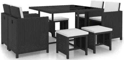 vidaXL 9 Piece Outdoor Dining Set with Cushions Poly Rattan Black