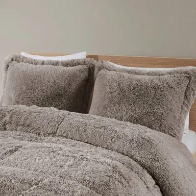 Twin/Twin XL Grey Soft Sherpa Faux Fur 2 Piece Comforter Set with Pillow Shams