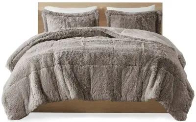 Twin/Twin XL Grey Soft Sherpa Faux Fur 2 Piece Comforter Set with Pillow Shams