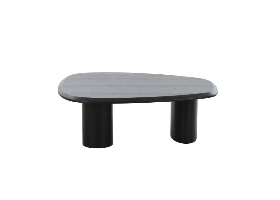 Cid Sami Coffee Table, Set of 2, Freeform Shape, Black Solid Wood Frame - Benzara