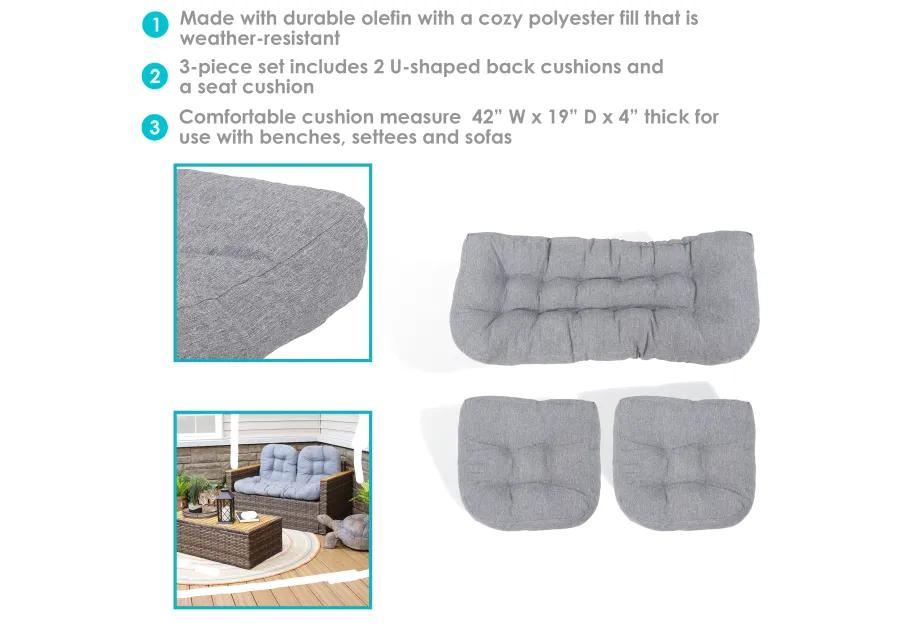 Sunnydaze Indoor/Outdoor Olefin 3-Piece Tufted Settee Cushion Set