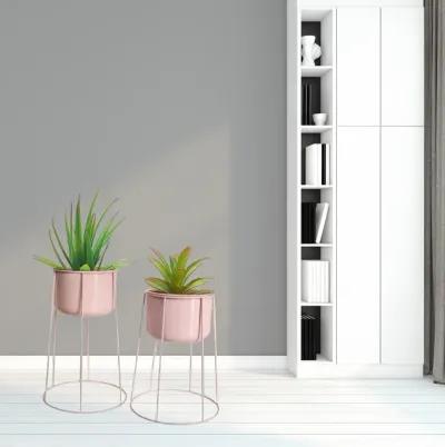 "Beautiful Set of 2 Decorative Contemporary Pink Metal Flower Planter Holders with Stand, 29"" and 26"" Tall, Perfect for Adding a Touch of Sophistication and Elegance to your Home"