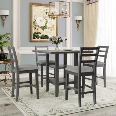 Merax 5-Piece Wooden Counter Height Dining Set with Padded Chairs and Storage Shelving