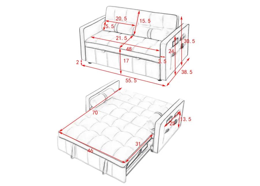 Modern 55.5" Pull Out Sleep Sofa Bed 2 Seater Loveseats Sofa Couch With Side Pockets