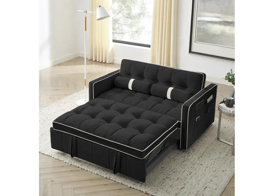 Modern 55.5" Pull Out Sleep Sofa Bed 2 Seater Loveseats Sofa Couch With Side Pockets