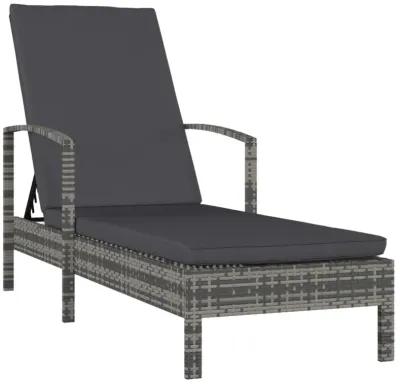 vidaXL Sun Lounger with Armrests Poly Rattan Gray