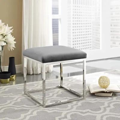 Modway Anticipate Modern Ottoman With Sheepskin Upholstery and Silver Stainless Steel Frame, White