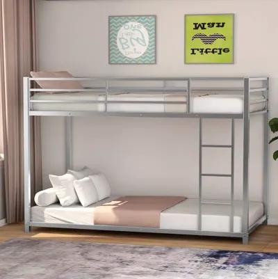 QuikFurn Twin over Twin Low Profile Modern Bunk Bed in Silver Metal Finish