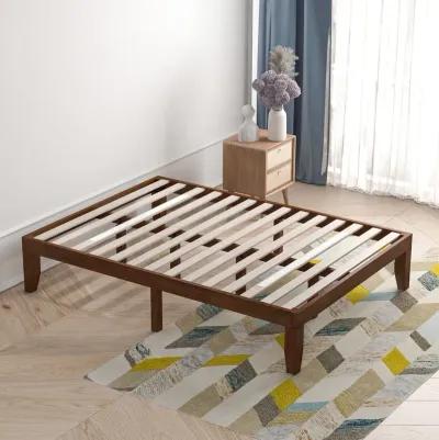 14 Inch Full Size Wood Platform Bed Frame with Wood Slat Support