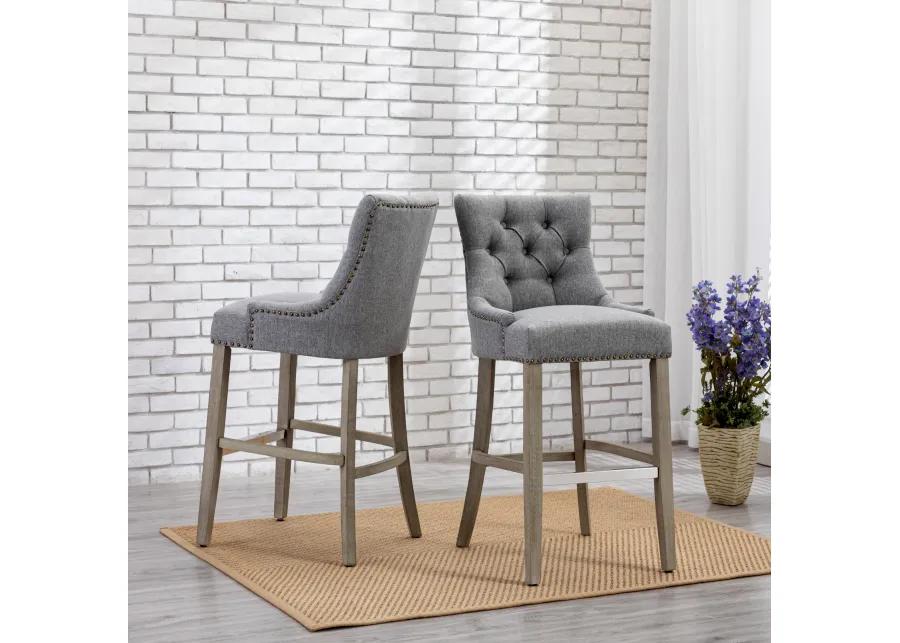 WestinTrends 29" Linen Fabric Tufted Upholstered Bar Stool (Set of 2), Antique Grey