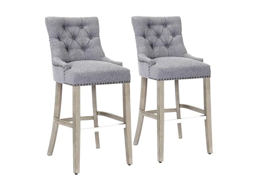 WestinTrends 29" Linen Fabric Tufted Upholstered Bar Stool (Set of 2), Antique Grey