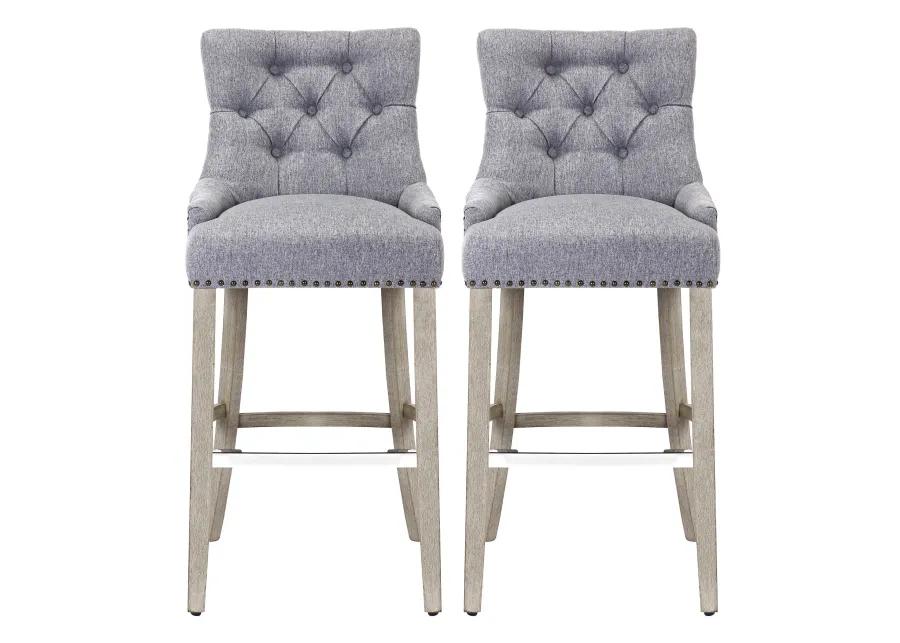 WestinTrends 29" Linen Fabric Tufted Upholstered Bar Stool (Set of 2), Antique Grey