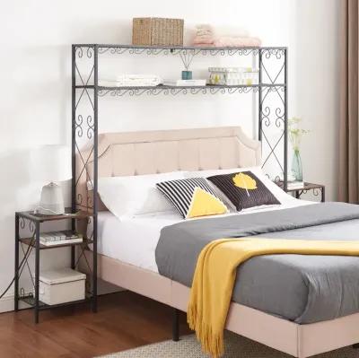 Rustic Brown Queen Bed Frame with Storage Headboard